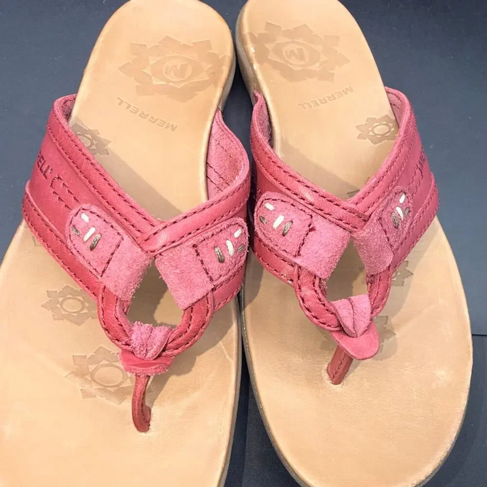 Merrell Port Performance Flip Flop Sandals Red Leather Women’s 8